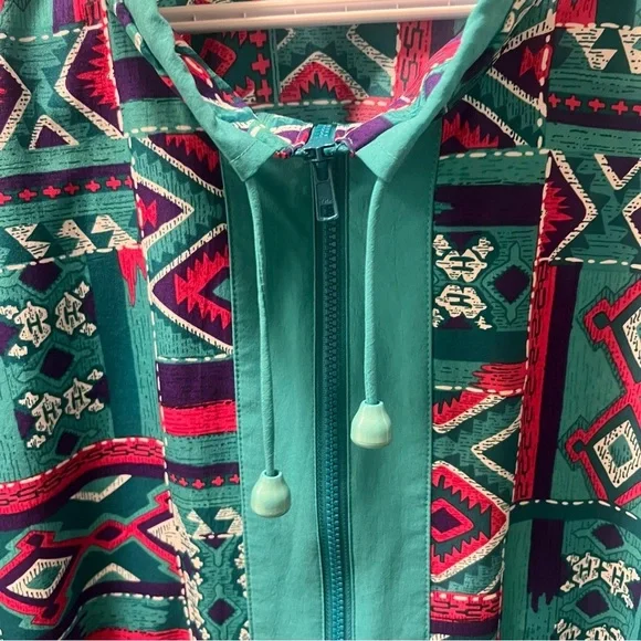 Vintage Geometric Windbreaker Spring Jacket Coat with Removable Shoulder Pads XL - Picture 2 of 16